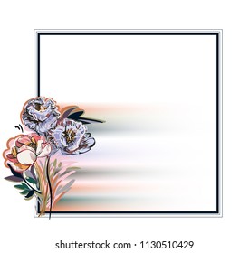 peony frame card  vector 