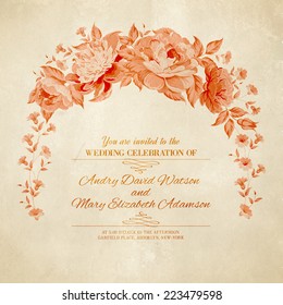 Peony garland for holiday card. Vector illustration.