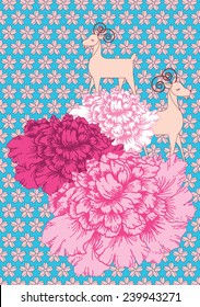 peony and goat background vector/illustration