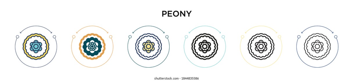 Peony icon in filled, thin line, outline and stroke style. Vector illustration of two colored and black peony vector icons designs can be used for mobile, ui, web