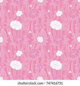 Peony japanese pattern seamless vector. Oriental floral background. Vintage pink flowers print for house wallpaper, kimono fabric, fashion woman asian clothing, home textile and bedlinen, packaging.