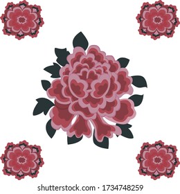 Peony con patrón de adorno de hojas