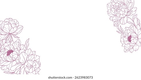 Peony Line Art. Trendy floral peony bouquets and flowers. Botanical Line Drawing Peony Collection. Hand drawn line art flowers. Luxury Line Floral Art. Peony Outline