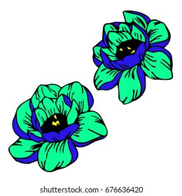 Peony on white background vector illustration. Doodle style. Design icon, print, logo, poster, symbol, decor, textile, paper, card. 