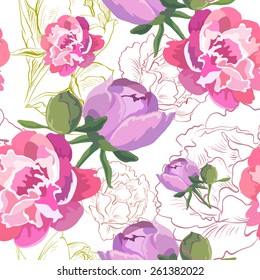 Peony ornament seamless pattern backgrounds, vector illustration
