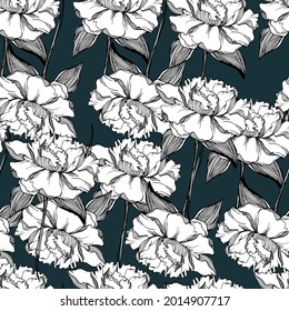 Patrón de peones. Botánica de verano. Hermosa flor grande. Gráficos hechos a mano de peonías. Para textiles, papel pintado, scrapbooking. Gráficos de material. 