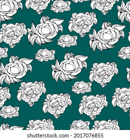 Peony pattern. Summer botany. Beautiful big flower. Handmade graphics of peonies. For textiles, wallpaper, scrapbooking. Stock graphics. 