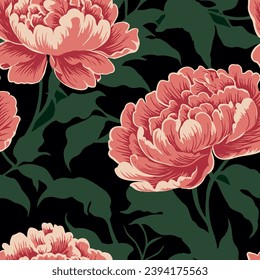 Peony Peonies Flowers Pattern Seamless for Fabric, wallpaper, Interior, fashion, print, wrapping, DIY.