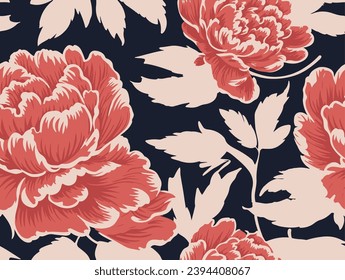 Peony Peonies Flowers Pattern Seamless for Fabric, wallpaper, Interior, fashion, print, wrapping, DIY.