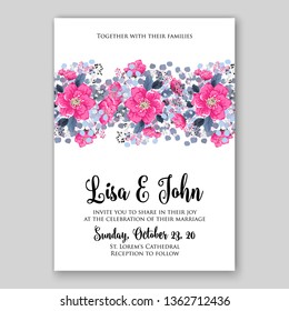 Peony pink rose ranunculus greenery wedding invitation card template vector