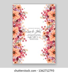 Peony pink rose ranunculus greenery wedding invitation card template vector