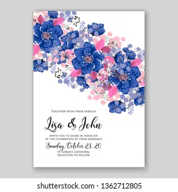 Peony pink rose ranunculus greenery wedding invitation card template vector