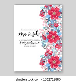 Peony pink rose ranunculus greenery wedding invitation card template vector
