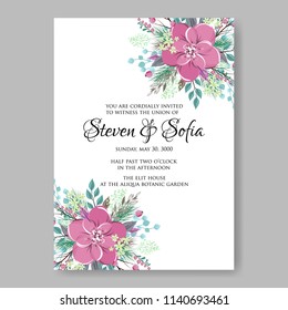 Peony pink wedding invitation vector printable template autumn background