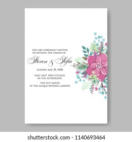 Peony pink wedding invitation vector printable template autumn background