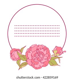 Peony round floral frame.