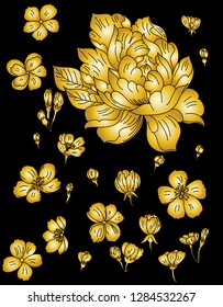Peony and Sakura vector set for printing on black background.