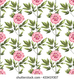 Peony seamless pattern. Chinoiserie. Vector illustration. Texture for textile, paper, web and magazine page. All over print.