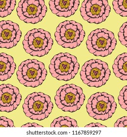 Peony seamless pattern. hand drawn illustration. cartoon illustration for card design, fabric, wedding invitation, label template, anniversary card
