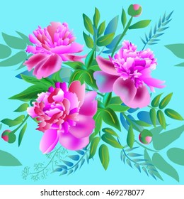 Peony, seamless pattern, vector