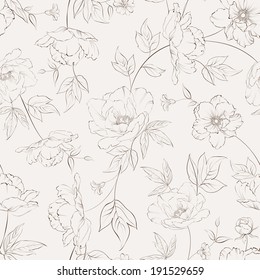 Peony Seamless Pattern. Vector Illustration.