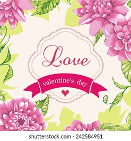 Peony  valentines card design. Vector.