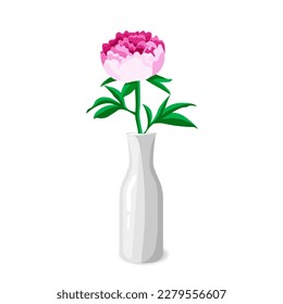 Peony en jarrón. Flora botánica vectorial para la decoración, invitación a la boda, patrones, papeles pintados, tela, papel envolvente. Ilustración vectorial.