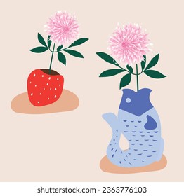 Peony vector flower card square