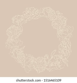 Peony. Vector freehand drawing of peony flowers.
Flower wreath.
