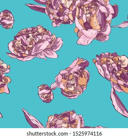 Peony. Vector freehand drawing of peony flowers.
Seamless pattern
