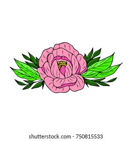 Peony vector illustration. Doodle style. Design, print, logo, decor, textile, paper.