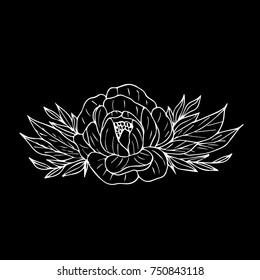 Peony vector illustration. Doodle style. Design, print, logo, decor, textile, paper.