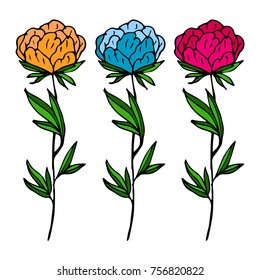 Peony vector illustration. Doodle style. Design, print, logo, decor, textile, paper