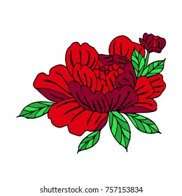 Peony vector illustration. Doodle style. Design, print, logo, decor, textile, paper