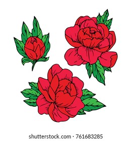 Peony vector illustration. Doodle style. Design, print, logo, decor, textile, paper