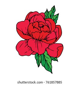 Peony vector illustration. Doodle style. Design, print, logo, decor, textile, paper