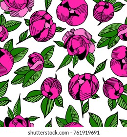 Peony vector illustration. Doodle style. Design, print, logo, decor, textile, paper