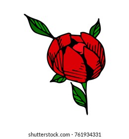 Peony vector illustration. Doodle style. Design, print, logo, decor, textile, paper