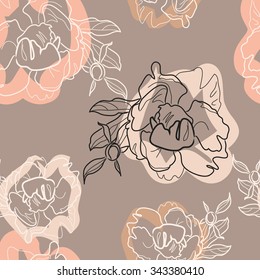 Peony vector pattern. Seamless floral ornament for your textile