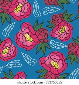 Peony vector pattern in vitrage modern style.Seamless floral ornament for your textile