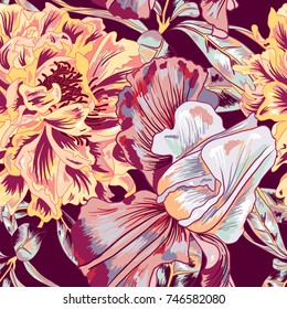 Peony Vector Seamless Pattern