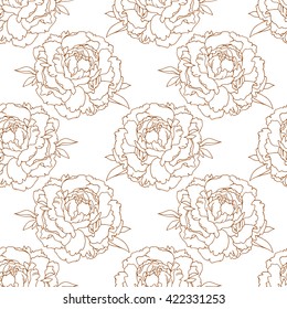 Peony vintage seamless pattern on a white background.