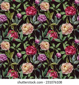 peony, watercolor, pattern