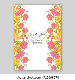 Peony wedding invitation card template