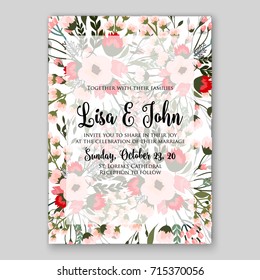 Peony wedding invitation card template