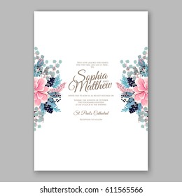  Peony Wedding Invitation Floral Bridal Wreath chrysanthemum flower Anemone, wild privet berry, currant berry vector floral illustration in vintage watercolor style