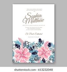  Peony Wedding Invitation Floral Bridal Wreath chrysanthemum flower Anemone, wild privet berry, currant berry vector floral illustration in vintage watercolor style