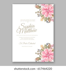  Peony Wedding Invitation Floral Bridal Wreath chrysanthemum flower Anemone, wild privet berry, currant berry vector floral illustration in vintage watercolor style