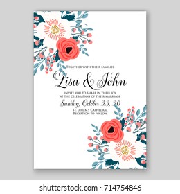Peony wedding invitation template