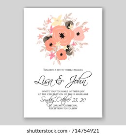 Peony wedding invitation template
